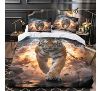 ZAWPPEUIO Tiger Warrior Parure de Lit Microfibre Résistante 3D Imprimé 3 Pièces 2 Taies Ultra Douce Fantasy Mythical Beast Housse de Couette Super Douce Léger for Hommes Super King（260x220cm）