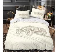 ZAWPPEUIO Vintage Car Sketch Linge de Lit Microfibre Hypo 3D 3Pcs Douce Hand Drawn Classique Vehicle Housse Couette Confortable Résistante Enfants Garçons Ado Double(200x200)