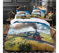 ZAWPPEUIO Vintage Train Parure de Lit 3D Imprimée Microfibre 3 Pièces Éclair Douce Classique Steam Locomotive Housse de Couette Ultra Douce Entretien Facile for Garçons Filles Super King（260x220cm）