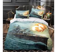 ZAWPPEUIO Warship Battle Linge de Lit Microfibre 3D Imprimée 3 Pièces Éclair Ultra Douce Historical Naval Warfare Ensemble De Literie Léger Résistante for Adultes Enfants Single（140x200cm）