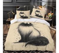 ZAWPPEUIO Whimsical Chat Ensemble De Literie Microfibre Résistante 3D Imprimé 3 Pièces 2xTaies Douce Noir Ink Sketch Parure de Lit Confortable Entretien Facile for Garçon Super King（260x220cm）