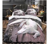 ZAWPPEUIO WhiteAlligator Parure de Lit 3D Imprimée Microfibre 3 Pièces 2xTaies Super Douce WildNature Ensemble De Literie Léger Hypoallergique for Filles Ado Single（140x200cm）