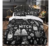 ZAWPPEUIO Witchcraft Symbols Ensemble De Literie 3D Effet Microfibre 3 Pièces 2xTaies Super Douce Noir Magic Parure de Lit Ultra Douce Hypoallergique for Filles Ado Single（135x200cm）
