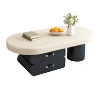 ZAWQFDZ Table Basse, Petite Table Basse, Table Centrale Ovale avec Rangement, Poignée en Cuir, pour Salon, Chambre, Bureau(Black,39.3in/100cm)