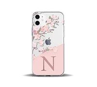 Zaxgf Compatible avec l'iPhone 11,Motif Fleur de pêcher 26 Lettres,Absorption des Chocs,résistant aux Rayures,Convient à la Coque arrière en TPU de l'iPhone 11,Fleur de pêcher Lettre N