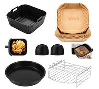 Zaxiva 22cm Accessoire Air Fryer, Lot de 6 Adaptés Pour Philips Airfryer XL 6,2L, COSORI 4,7L, Cecotec 6L, ARINTUL 5,5L, Avec Poêle à Pizza, Papier Cuisson Air Fryer, Panier Air Fryer Réutilisables