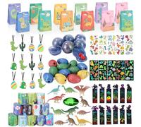 Zaxiva 90 Pièces Dinosaure Party Jouet Anniversaire, Dinosaure Pinata Cadeau Anniversaire, Kit Cadeau Pinata, Dinosaure Sacs Cadeaux Slap Bracelet Tatouage Autocollants pour Enfants Faveurs Fête