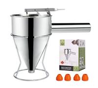 Zaxiva Entonnoir Cuisine, 1,2 Litre Entonnoir a Piston Inox, Distributeur de pâte avec support et 4 buses en silicone, pour Gâteaux, Muffins, Gaufres, Pancakes