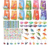 Zaxiva Kit Anniversaire de Dinosaure 73 PIÈCES pour Enfants, Pochette Anniversaire Enfant de sac de Fête Dino, Sacs de Fête Goodie avec Autocollants Assortis, Invites Assortiment Jouets