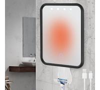 Zaxiva Miroir de douche chauffant sans buée pour le rasage, miroir anti-buée avec éclairage, miroir de salle de bain anti-buée avec bouton tactile, support de lame de rasoir, amovible et sans perçage