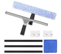 Zaxiva Raclette à Vitre Professionnel 8 Pièces, Kit de Nettoyage de Vitres en Acier Inoxydable avec Raclette Silicone & Brosse Microfibre, Lave Vitre avec Crochet pour Salle de Bain, Voiture, Fenêtre