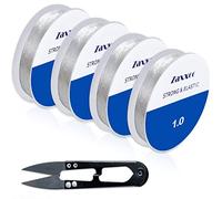 Zaxxco Fil Elastique pour Bracelet 4 Rolls 0.5mm, 0.7mm, 0.8mm, 1.0mm Fil Elastique pour Bracelet Resistant - Résine 4 Tailles Différentes + Cutter Offert - Idéal pour Créer Ses Bijoux