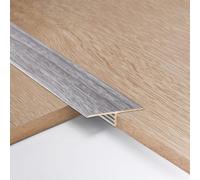 Zayejod Baguettes de transition plates en forme de T, en aluminium, profilés de transition, seuils de porte, bandes de séparation de sol, 2 cm x 0,9 m, 3 pièces en chêne gris