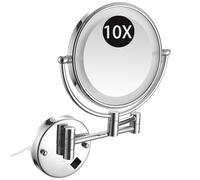 Zayeksole 8" Miroir De Maquillage Mural Éclairé, Miroir De Courtoisie Grossissant Câblé À 2 Faces, Miroir Cosmétique À LED Rotatif À 360 Degrés pour Salle De Bain,Chrome,10X