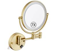 Zayeksole Miroir de Maquillage Mural avec lumières, Miroir grossissant Double Face câblé, Miroir de Salle de Bain à LED Extensible pivotant à 360 degrés, Miroir cosmétique,Brushed Gold,7X