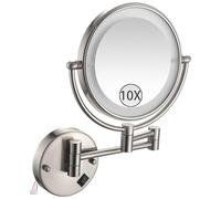 Zayeksole Miroir de Maquillage Mural avec lumières, Miroir grossissant Double Face câblé, Miroir de Salle de Bain à LED Extensible pivotant à 360 degrés, Miroir cosmétique,Brushed Nickel,10X