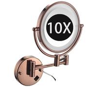 Zayeksole Miroir De Maquillage Mural Lumineux Or Rose, Miroir Grossissant LED Double Face, Bras Extensible Pliable Et Rotatif À 360°,Hardwired,10X