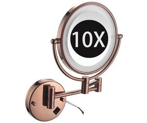 Zayeksole Miroir De Maquillage Mural Lumineux Or Rose, Miroir Grossissant LED Double Face, Bras Extensible Pliable Et Rotatif À 360°,Hardwired,10X