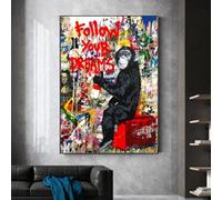 ZAYEN Banksy Art Follow Your Dreams Monkey Poster sur toile Graffiti Street Décoration murale sans cadre 20 x 30 cm