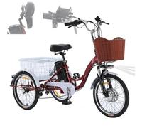 ZAYMGPD Tricycle électrique 20 Pouces 7 Vitesses, Tricycle électrique pour Adulte, Pente Maximale De 15°, avec Panier De Rangement, Charge Maximale De 120 Kg, pour Personnes âgées Et Femmes Red