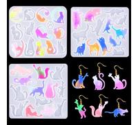 Zayookey 3 Pièce Moules en Résine Boucle d'oreille Moulle Silicone de Coulée Bijoux de Chat Earring Resin Molds Moulage Pendentifs Bijoux pour DIY Cristal Artisanat Colliers Ornements
