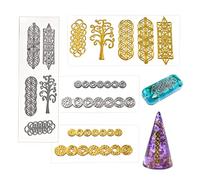 Zayookey 4 Feuilles Resine Remplissages Matériaux Merkaba Stickers Filler Resin Mold Filler Orgone Autocollants Décoratifs Pendentif Remplisseur (Golden+ Argent)