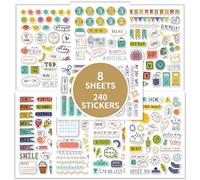 Zayookey 8 Feuilles Planificateur Autocollants 240 Stickers Bullet Journal Décoration Feuillets Autocollants pour Scrapbooking Calendrier Planification Budget