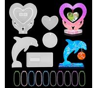 Zayookey Lot de 2 moules en résine Cadre photo avec 10 chaines,3D moules silicone en forme de cœur et dauphins moules époxy Préservation pour décoration d'intérieur, cadeaux de mariage