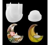 Zayookey Résine Époxy Moules Bougeoir Croissant Moule Silicone Porte-Bougie Lune Moulle Coulée Chandelier DIY Candle Holder Resin Mold pour Décoration de Maison (Forme de Lune)