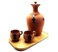 Zayti Jarre en Terre Cuite, pour Purifier Son Eau NATURELLEMENT - avec Deux Tasse ET Un Plateau en Bois - contenance 2l, 30cm