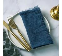 ZAZUZU 10/20/30/50 pièces 42 * 42 cm Bleu Marine Gaze de Coton Serviette Rustique Tapis de Table Serviette en Gaze Serviette en étamine avec Serviette à Franges