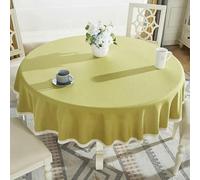 ZAZUZU Dia 90-220cm Nappe ronde en dentelle blanche avec grille de couleur Nappe ronde en coton et lin pour petite table Nappe de table circulaire Table à manger