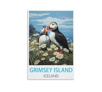 ZBBGGOZ Grimsey Island - Poster vintage sur toile de l'île d'Islande - 30 x 45 cm - Décoration murale moderne pour chambre à coucher