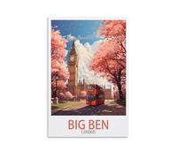 ZBBGGOZ Poster de voyage vintage Big Ben Londres - Impression sur toile - Décoration moderne pour chambre à coucher - 20 x 30 cm