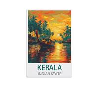 ZBBGGOZ Poster de voyage vintage sur toile de l'État indien du Kerala (30 x 45 cm) - Décoration murale moderne pour chambre à coucher
