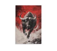 ZBBZJYHH A Buffalo Charges Across A Crimson Backdrop, Its Body Frozen in A Thunderous Moment of Strength And Wild Will. Poster mural artistique moderne à suspendre 50 x 75 cm