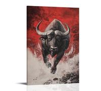 ZBBZJYHH A Buffalo Charges Across A Crimson Backdrop, Its Body Frozen in A Thunderous Moment of Strength And Wild Will. Poster mural artistique moderne à suspendre 30 x 45 cm