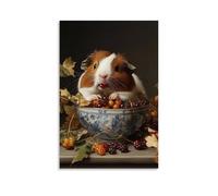 ZBBZJYHH Affiche murale artistique moderne à suspendre à l'âge d'or néerlandais d'un cochon d'Inde qui se renverse dans un bol de baies d'automne 30 x 45 cm