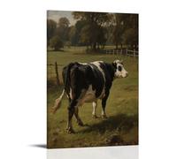 ZBBZJYHH Affiche murale artistique moderne à suspendre avec une vache laitière mangeant de l'herbe dans le pâturage, queue qui se balance pour chasser les insectes 50 x 75 cm