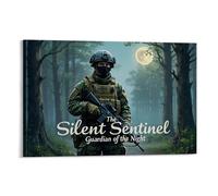 ZBBZJYHH Affiches militaires représentant un homme regardant la caméra et tenant son arme marchant sur une route devant les arbres Décoration murale artistique moderne à suspendre 50 x 75 cm