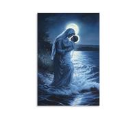 ZBBZJYHH Mary Kneels by The Shore, Lifting A Drowning Child from The Waves As Moonlight Glows Around Her Like A Halo. Poster mural artistique moderne à suspendre 50 x 75 cm