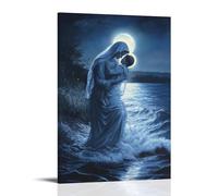 ZBBZJYHH Mary Kneels by The Shore, Lifting A Drowning Child from The Waves As Moonlight Glows Around Her Like A Halo. Poster mural artistique moderne à suspendre 60 x 90 cm