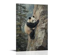 ZBBZJYHH Peinture à l'huile animale d'un panda escalade sur fond en granit mat visible moderne artistique mural à suspendre 60 x 90 cm