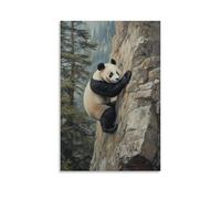 ZBBZJYHH Peinture à l'huile animale d'un panda escalade sur fond en granit mat visible moderne artistique mural à suspendre 40 x 60 cm