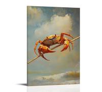 ZBBZJYHH Peinture à l'huile animale - Un crabe grimpant à travers une ligne de slackline de bord de mer avec des griffes pour l'équilibre - Décoration murale artistique moderne à suspendre - 50 x 75