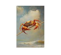 ZBBZJYHH Peinture à l'huile animale - Un crabe grimpant à travers une ligne de slackline de bord de mer avec des griffes pour l'équilibre - Décoration murale artistique moderne à suspendre - 60 x 90