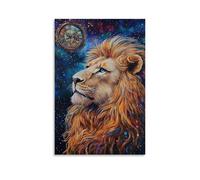 ZBBZJYHH Peinture à l'huile de créature légendaire - Un lion de rêve regardant dans le miroir du temps sous la pluie étoiles murale artistique moderne à suspendre 40 x 60 cm