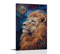 ZBBZJYHH Peinture à l'huile de créature légendaire - Un lion de rêve regardant dans le miroir du temps sous la pluie étoiles murale artistique moderne à suspendre 60 x 90 cm