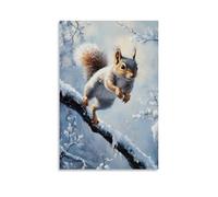 ZBBZJYHH Peinture à l'huile d'un écureuil exécutant un parc de glace sur des branches gelées. Décoration murale artistique moderne à suspendre, 20 x 30 cm