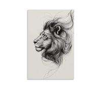 ZBBZJYHH Portrait de lion gracieux émerge à travers des lignes minimalistes fluides sur fond solide et moderne - Décoration murale artistique à suspendre - 30 x 45 cm